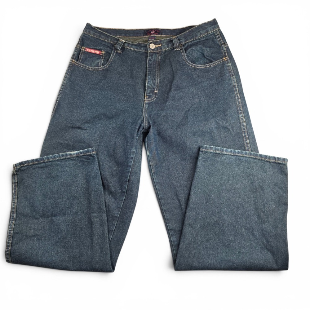 US Polo Assn Mens 33x30 Baggy Carpenter Jeans Wide Leg Blue Denim Y2K Skater